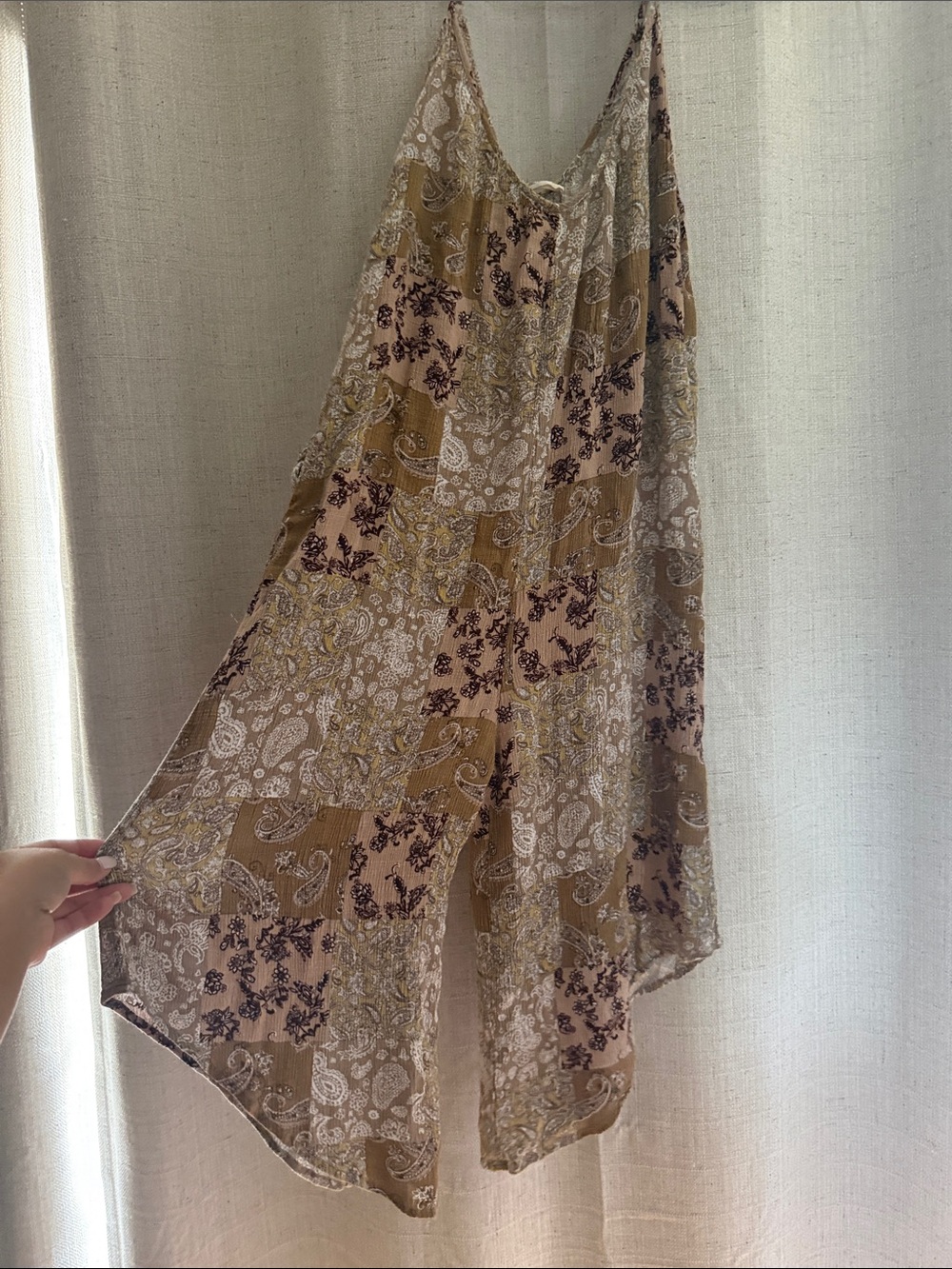 Millibon Patchwork Paisley Asymmetrical Skirt - Taupe & Olive